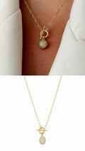 Gold CZ Pave Sphere Charm Toggle Clasp Paperclip Chain Necklace - CW1NKL0032 | Wholesale Stainless Steel Jewelry Catwalk Jewellery Europe