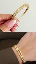 Gold CZ Pave Cd Logo Curb Chain Hinged Cuff Bangle - CW1CUFF005 | Wholesale Stainless Steel Jewelry Catwalk Jewellery Europe