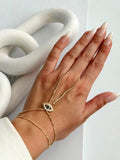 Gold CZ Pave Eyelash Evil Eye Flat Disc Chain Hand Chain - CW1HANDCHAIN0013 | Wholesale Stainless Steel Jewelry Catwalk Jewellery Europe