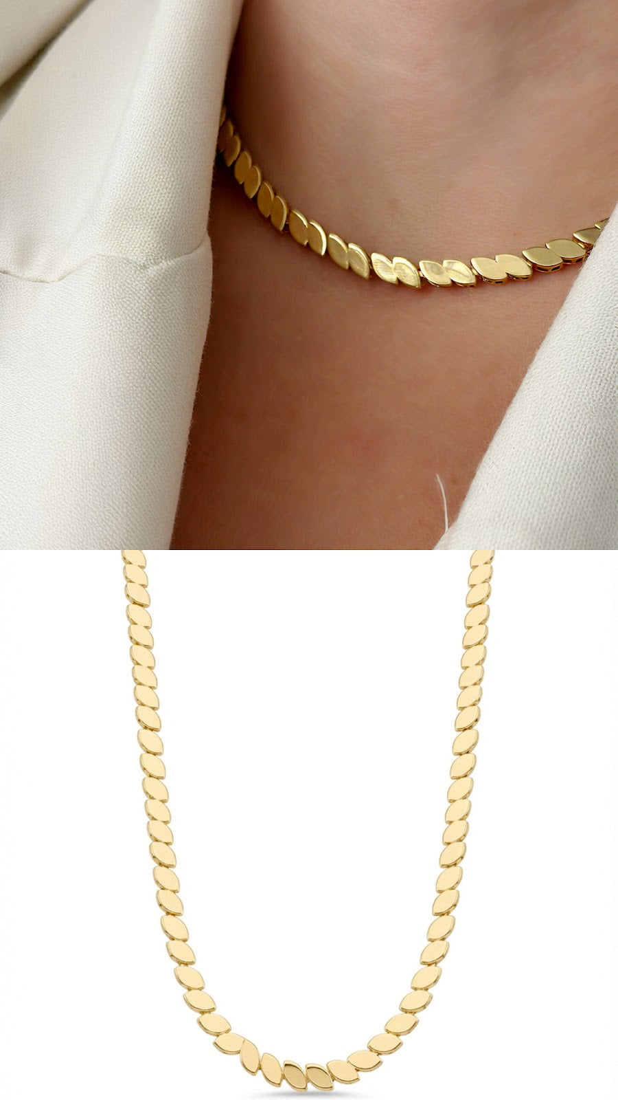 18K Gold Plated Stainless Steel Leaf Link Choker Necklace Wholesale - CW1NKL00188 | Wholesale Stainless Steel Jewelry Catwalk Jewellery Europe