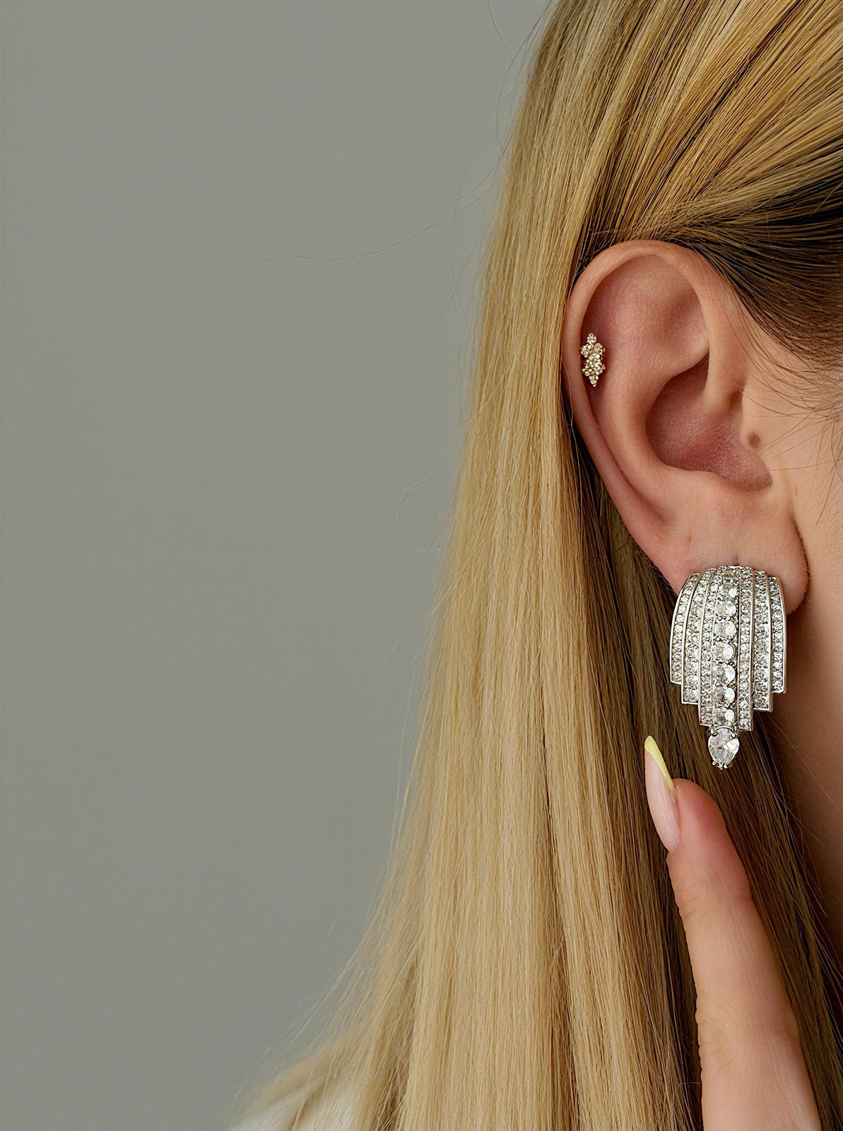 Silver CZ Pave Art Deco Waterfall Statement Earrings - CW1STEAR0027 | Wholesale Stainless Steel Jewelry Catwalk Jewellery Europe