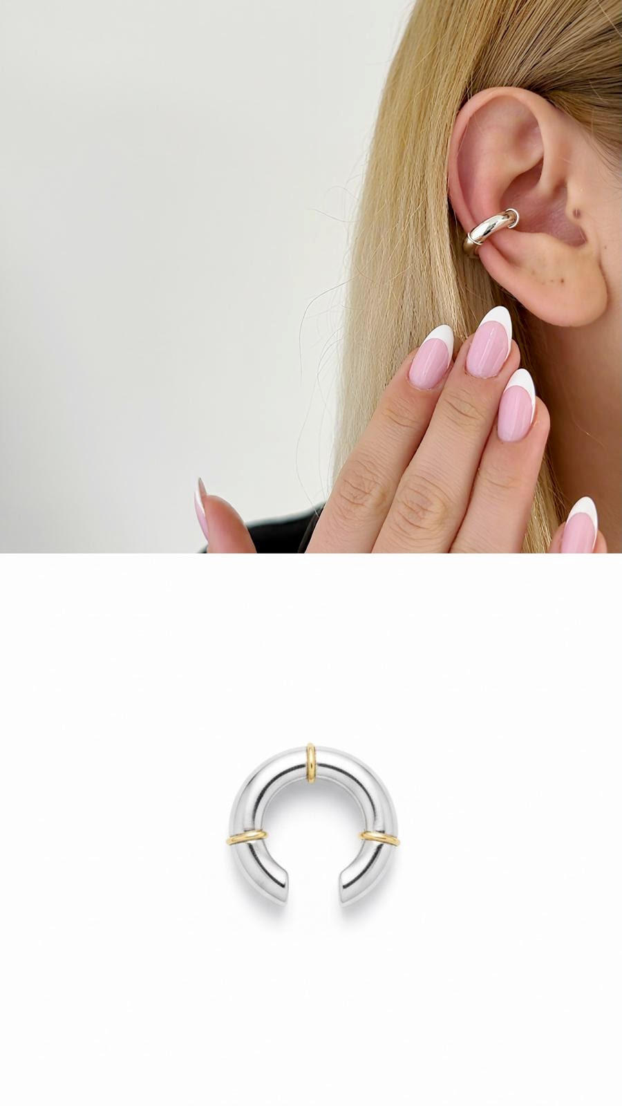 Two Tone Chunky Chubby Hoop Ear Cuff - CW1EARCUFF0032 | Wholesale Stainless Steel Jewelry Catwalk Jewellery Europe