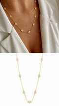 18K Gold Plated Stainless Steel Oval Bezel CZ Station Chain Necklace Wholesale - CW1NKL00163 | Wholesale Stainless Steel Jewelry Catwalk Jewellery Europe
