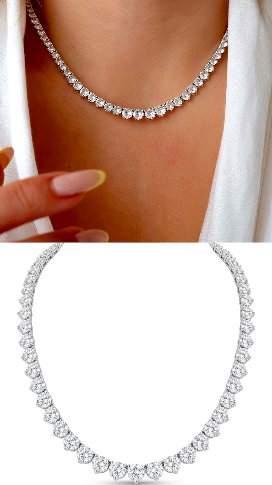Silver CZ Solitaire Graduated Heart Cut Tennis Necklace - CW1NKL00142 | Wholesale Stainless Steel Jewelry Catwalk Jewellery Europe