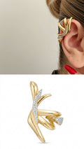 Gold CZ Pave Abstract Swirl Leaf Wide Ear Cuff - CW1EARCUFF00148 | Wholesale Stainless Steel Jewelry Catwalk Jewellery Europe