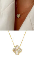 Gold CZ Pave Sunburst Clover Pendant Necklace - CW1NKL0026 | Wholesale Stainless Steel Jewelry Catwalk Jewellery Europe