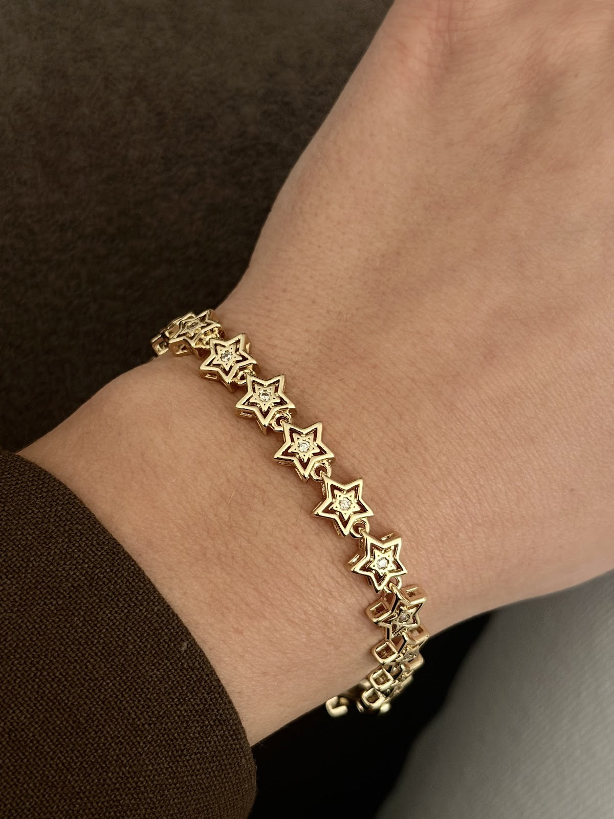 Gold Cutout Star Motif CZ Accent Tennis Bracelet - CW1VPBRCLT0033 | Wholesale Stainless Steel Jewelry Catwalk Jewellery Europe