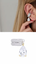 Silver Color 18K Gold Plated Stainless Steel Pave Pear Cut CZ Dangle Ear Cuff Wholesale - CW1EARCUFF00169 | Wholesale Stainless Steel Jewelry Catwalk Jewellery Europe