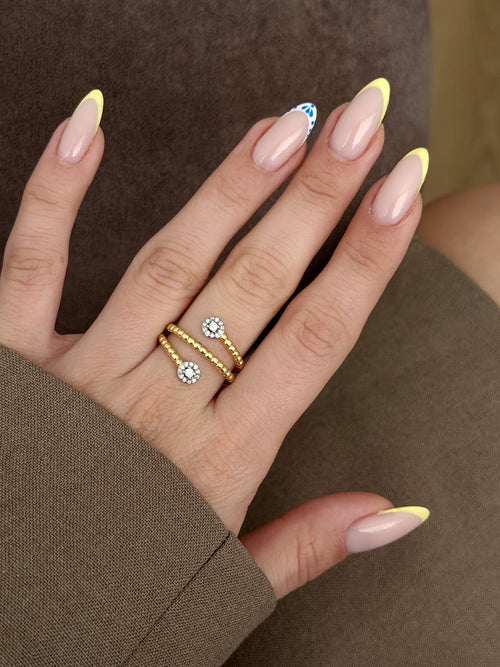 Gold Beaded Spiral Bypass CZ Cluster Ring - CW1RING0087 | Wholesale Stainless Steel Jewelry Catwalk Jewellery Europe