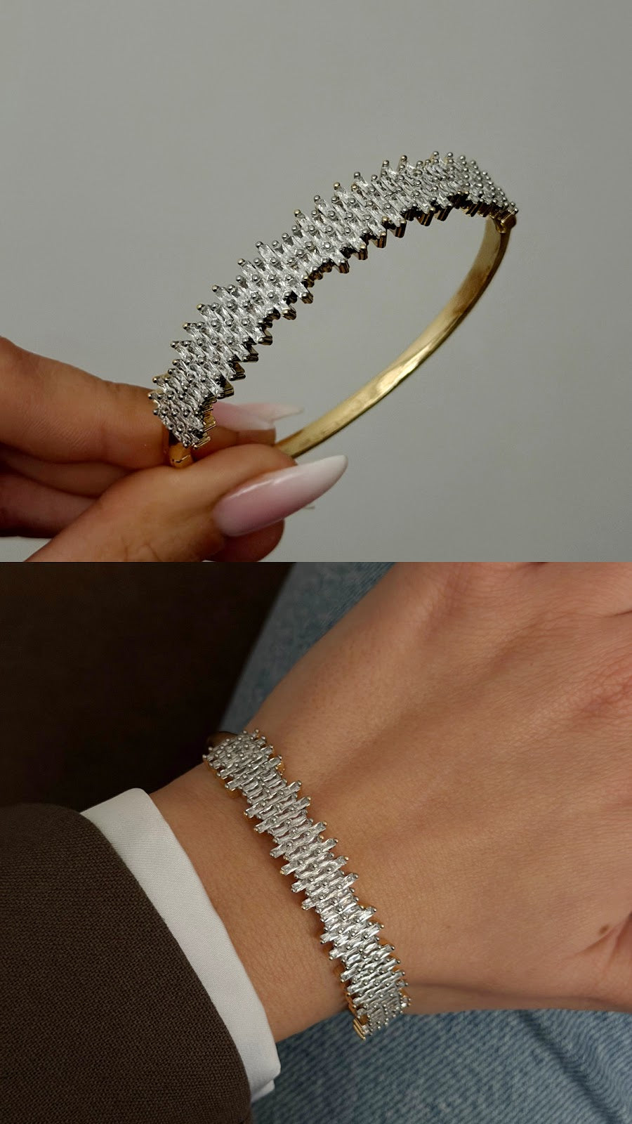 Gold Marquise CZ Pave Burst Hinged Cuff Bangle - CW1CUFF0055 | Wholesale Stainless Steel Jewelry Catwalk Jewellery Europe