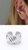 Silver Twisted Rope Wide Band Ear Cuff Alternate Angle - CW1EARCUFF0076 | Wholesale Stainless Steel Jewelry Catwalk Jewellery Europe