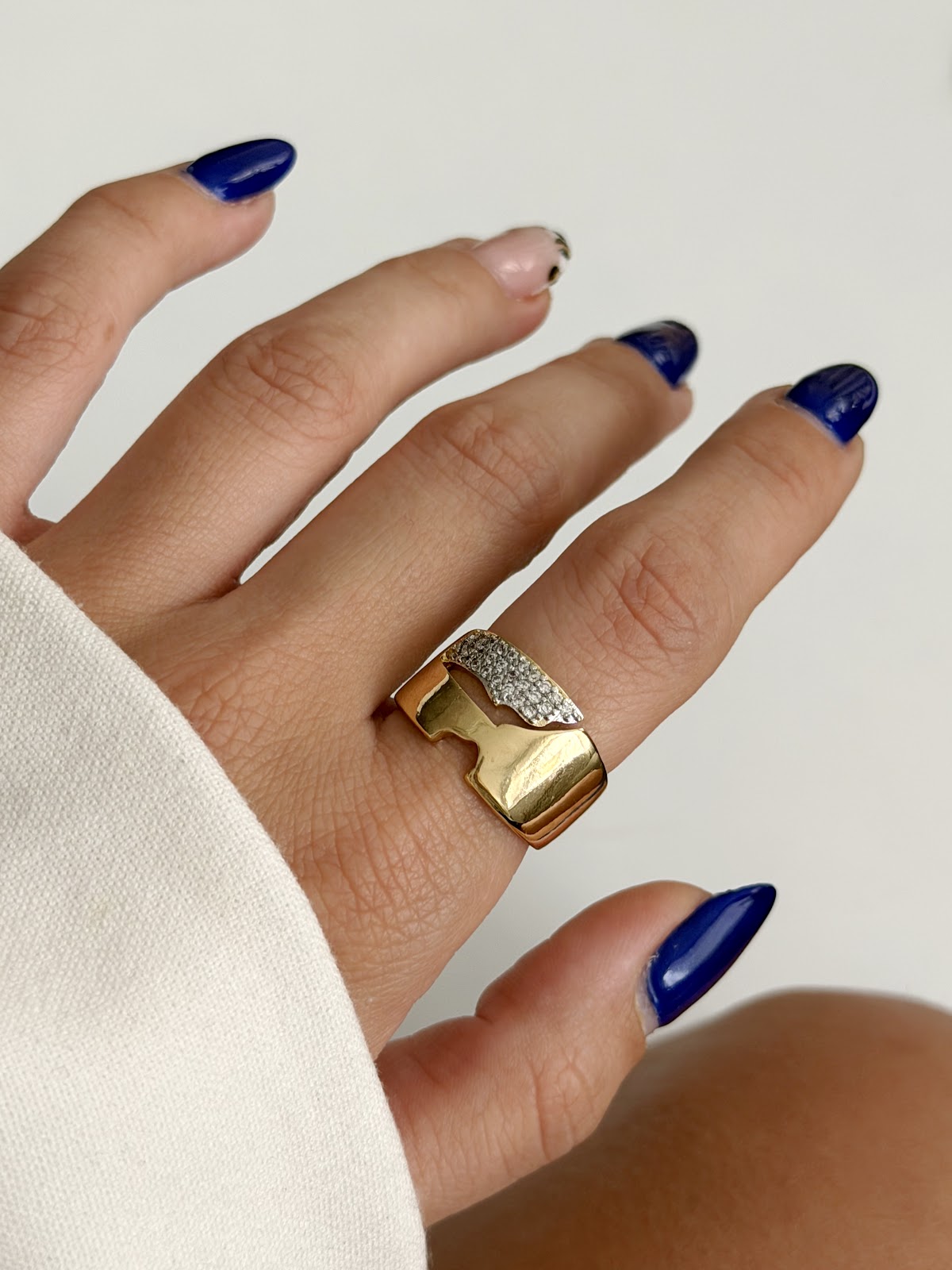 Gold CZ Pave Accent Asymmetric Wide Band Ring - CW1RING0098 | Wholesale Stainless Steel Jewelry Catwalk Jewellery Europe