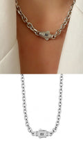 Silver CZ Pave Designer Clasp Chunky Rolo Chain Necklace - CW1NKL00119 | Wholesale Stainless Steel Jewelry Catwalk Jewellery Europe