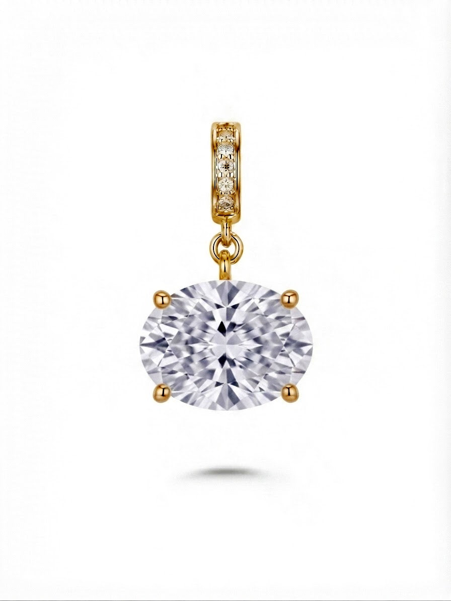 Gold Oval Cut CZ Solitaire Pendant Charm - CW1PENDANT002 | Wholesale Stainless Steel Jewelry Catwalk Jewellery Europe