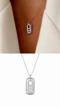 Silver CZ Pave Vertical Oval Move Motif Pendant Necklace - CW1NKL0057 | Wholesale Stainless Steel Jewelry Catwalk Jewellery Europe
