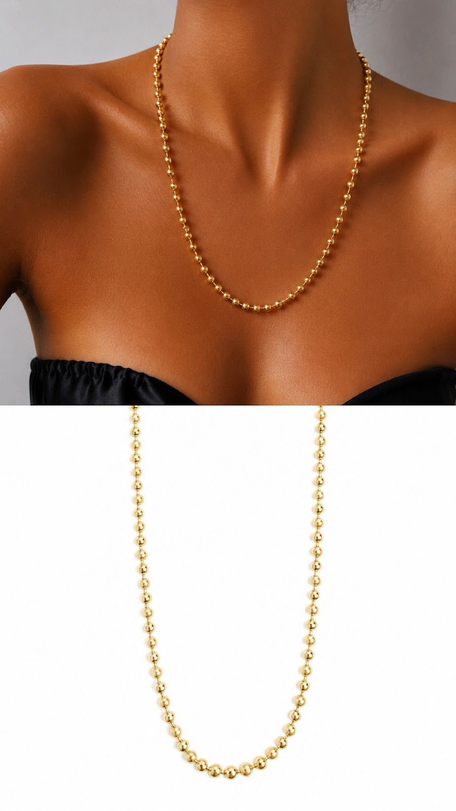 Gold Beaded Ball Chain Necklace - CW1NKL0012 | Wholesale Stainless Steel Jewelry Catwalk Jewellery Europe
