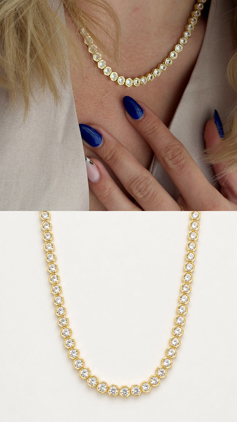 Gold Octagon Bezel Set CZ Solitaire Tennis Necklace - CW1NKL00140 | Wholesale Stainless Steel Jewelry Catwalk Jewellery Europe
