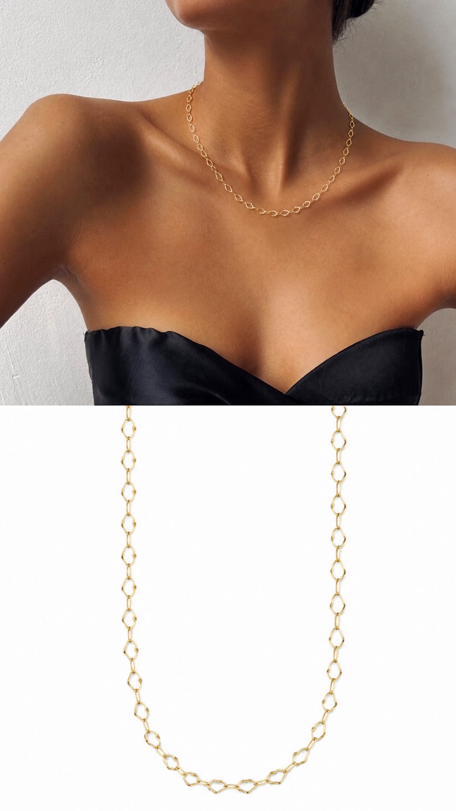 Gold Marquise Open Link Chain Necklace - CW1NKL006 | Wholesale Stainless Steel Jewelry Catwalk Jewellery Europe