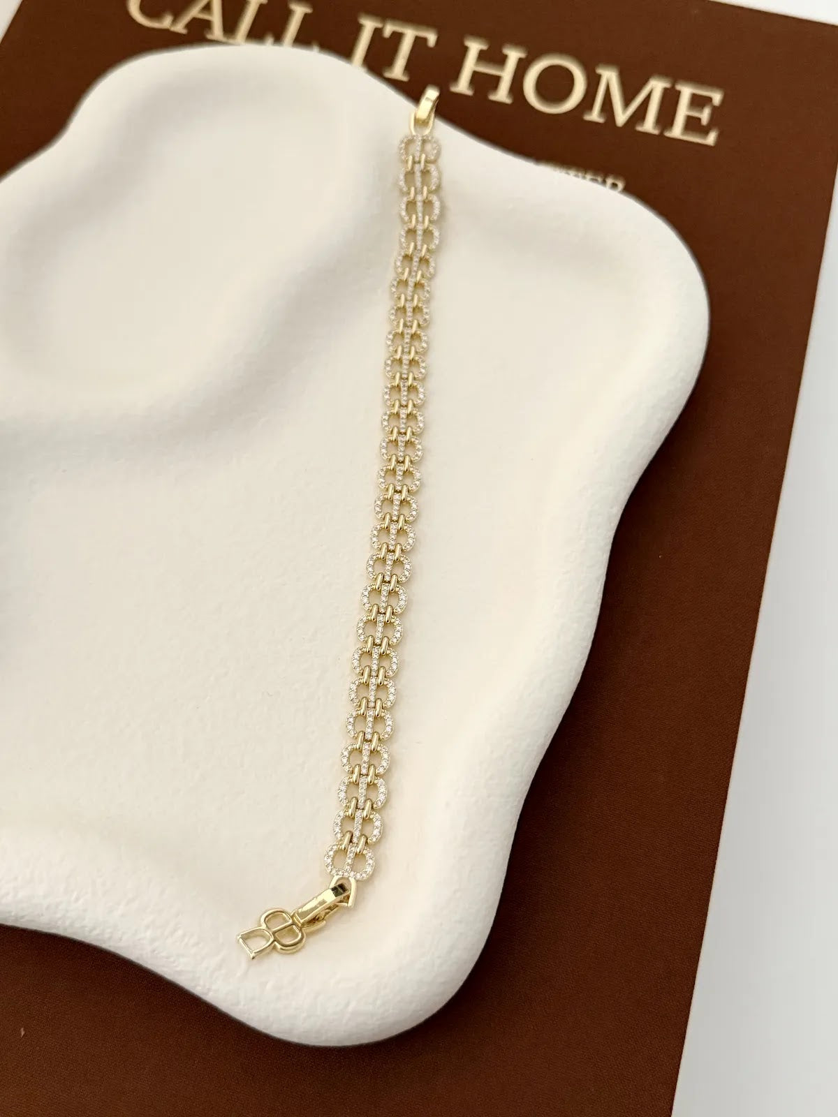 Gold CZ Pave Interlocking Double Circle Link Bracelet - CW1VPBRCLT00146 | Wholesale Stainless Steel Jewelry Catwalk Jewellery Europe