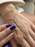 Silver CZ Pave Tapered Bar Drop Station Hand Chain - CW1HANDCHAIN0082 | Wholesale Stainless Steel Jewelry Catwalk Jewellery Europe