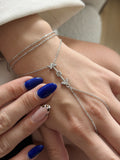 Silver CZ Pave Arrow Square Bezel Station Hand Chain - CW1HANDCHAIN0080 | Wholesale Stainless Steel Jewelry Catwalk Jewellery Europe
