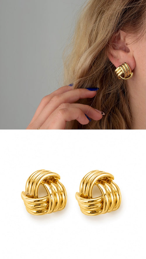 Gold Braided Wire Knot Stud Earrings - CW1VPEARNG0011 | Wholesale Stainless Steel Jewelry Catwalk Jewellery Europe