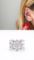 Silver Marquise CZ Flower Triple Band Ear Cuff - CW1EARCUFF0075 | Wholesale Stainless Steel Jewelry Catwalk Jewellery Europe