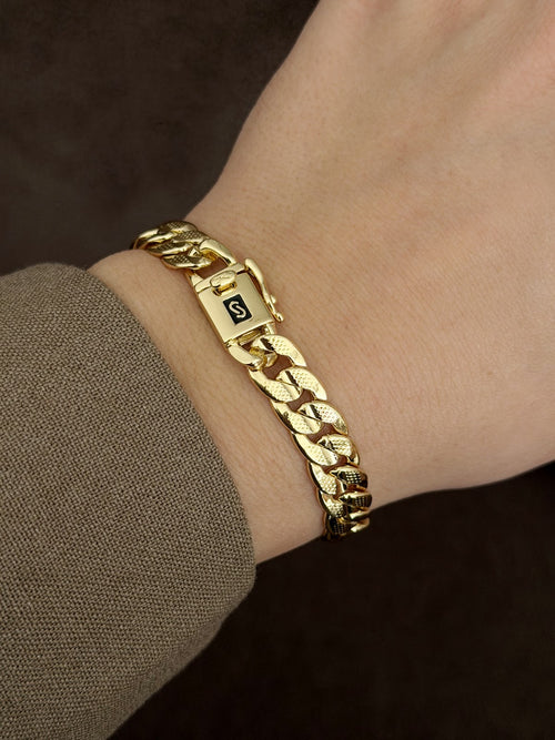 Gold Chunky Curb Chain Box Clasp Bracelet - CW1VPBRCLT00115 | Wholesale Stainless Steel Jewelry Catwalk Jewellery Europe