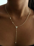 Gold CZ Pave Heart Beaded Chain Drop Y Necklace - CW1YNECKLACE0014 | Wholesale Stainless Steel Jewelry Catwalk Jewellery Europe