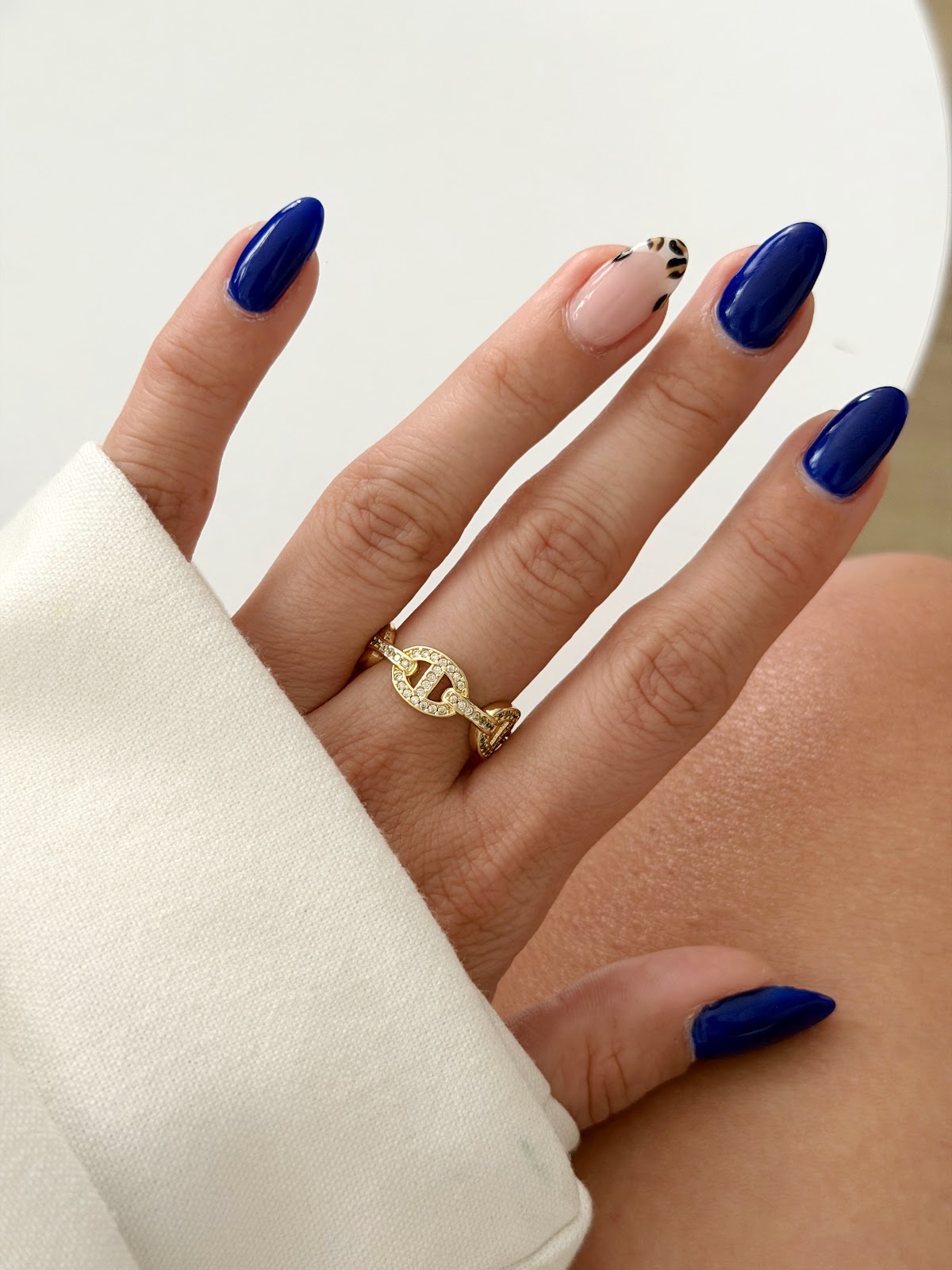 Gold CZ Pave Puffy Mariner Anchor Link Ring Alternate Angle - CW1RING00173 | Wholesale Stainless Steel Jewelry Catwalk Jewellery Europe