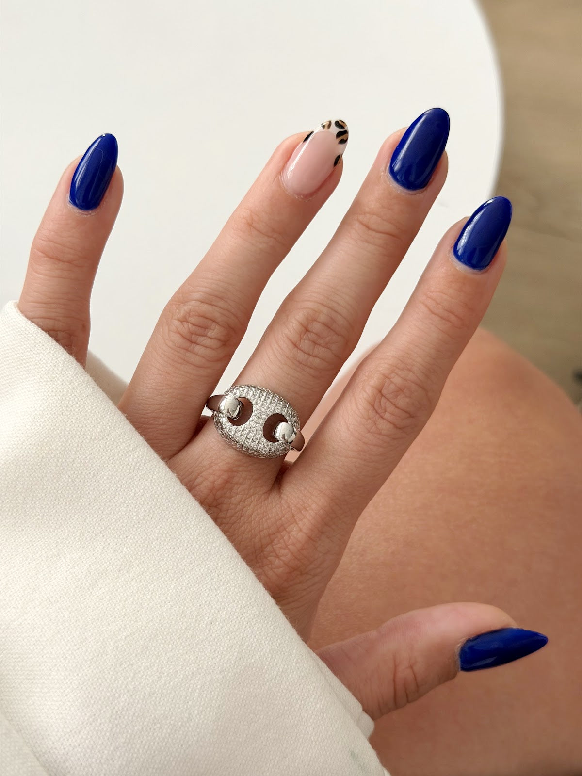 Silver CZ Pave Puffy Mariner Anchor Link Ring - CW1RING00165 | Wholesale Stainless Steel Jewelry Catwalk Jewellery Europe