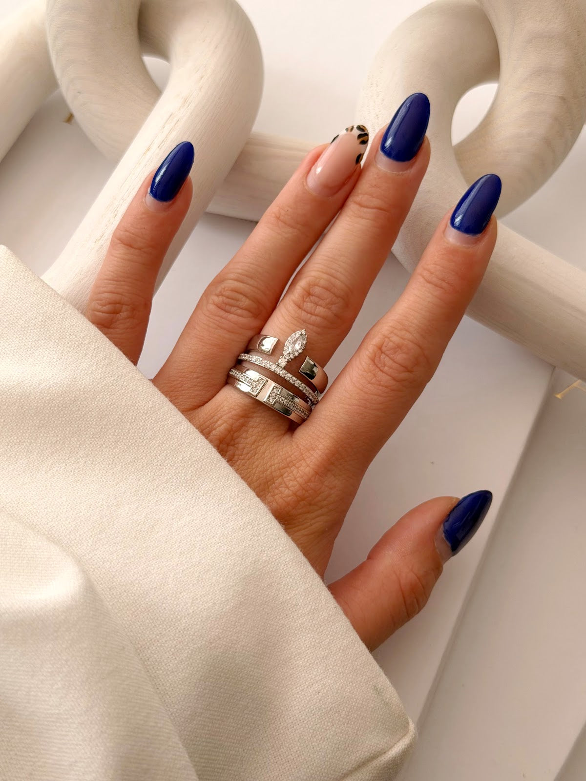 Silver CZ Pave Marquise Charm Triple Band Ring - CW1RING00118 | Wholesale Stainless Steel Jewelry Catwalk Jewellery Europe