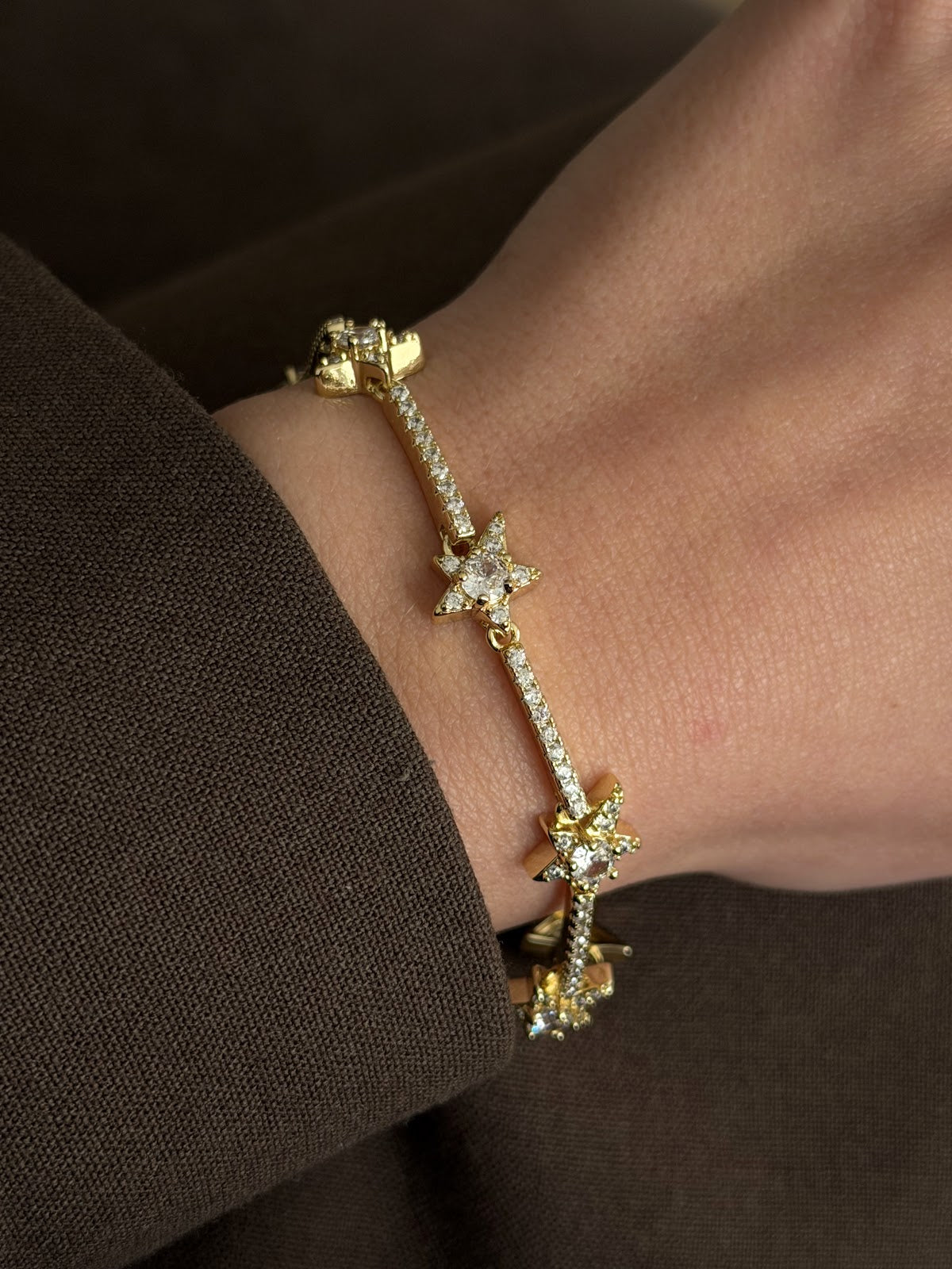 Gold CZ Pave Star Link Tennis Bracelet - CW1VPBRCLT0069 | Wholesale Stainless Steel Jewelry Catwalk Jewellery Europe