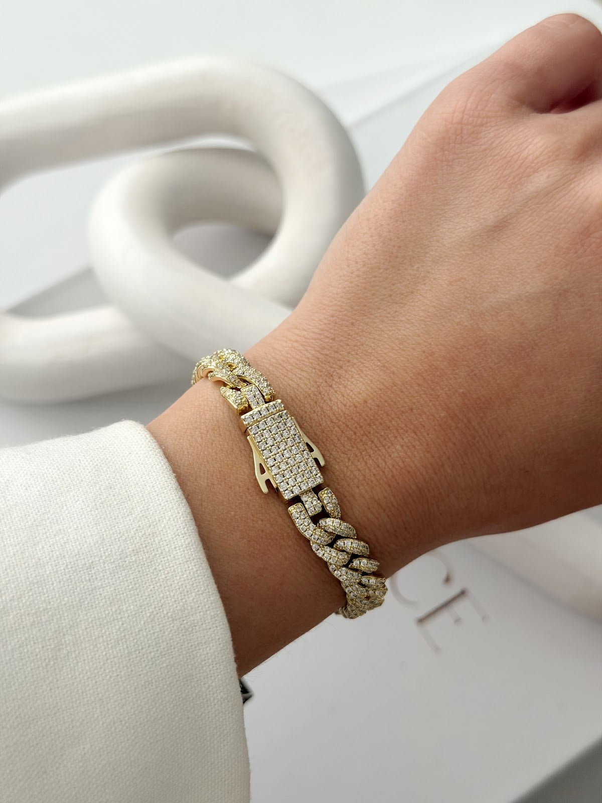 Gold Iced Out CZ Pave Curb Chain Bracelet - CW1VPBRCLT00271 | Wholesale Stainless Steel Jewelry Catwalk Jewellery Europe