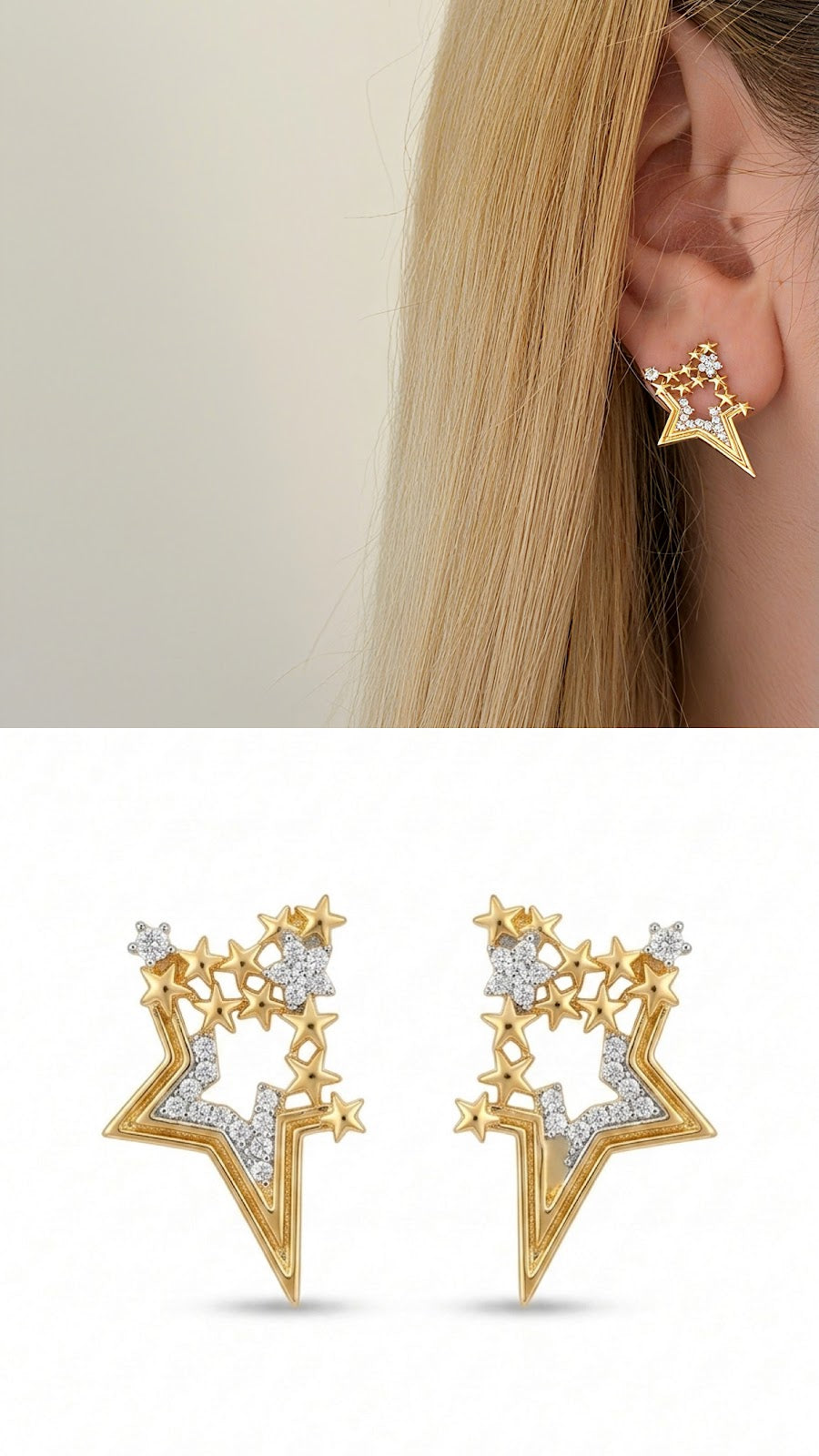 Gold CZ Pave Conical Spike Stud Earrings V2 - CW1VPEARNG0096 | Wholesale Stainless Steel Jewelry Catwalk Jewellery Europe