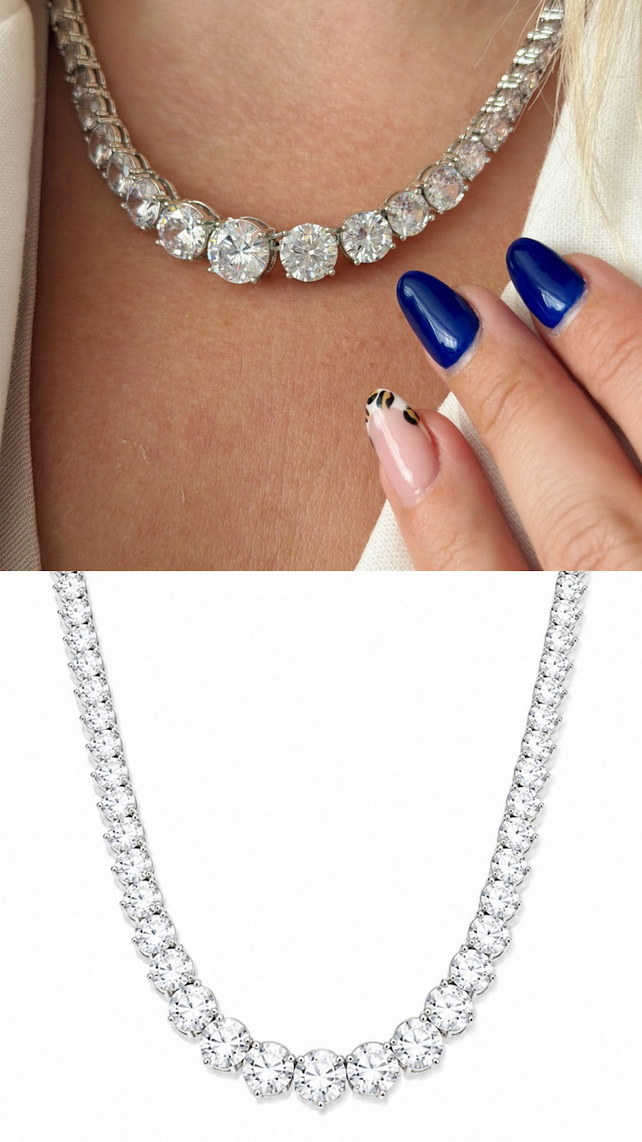 Silver Plated Stainless Steel Graduated Round CZ Tennis Choker Necklace Wholesale - CW1NKL00190 | Wholesale Stainless Steel Jewelry Catwalk Jewellery Europe