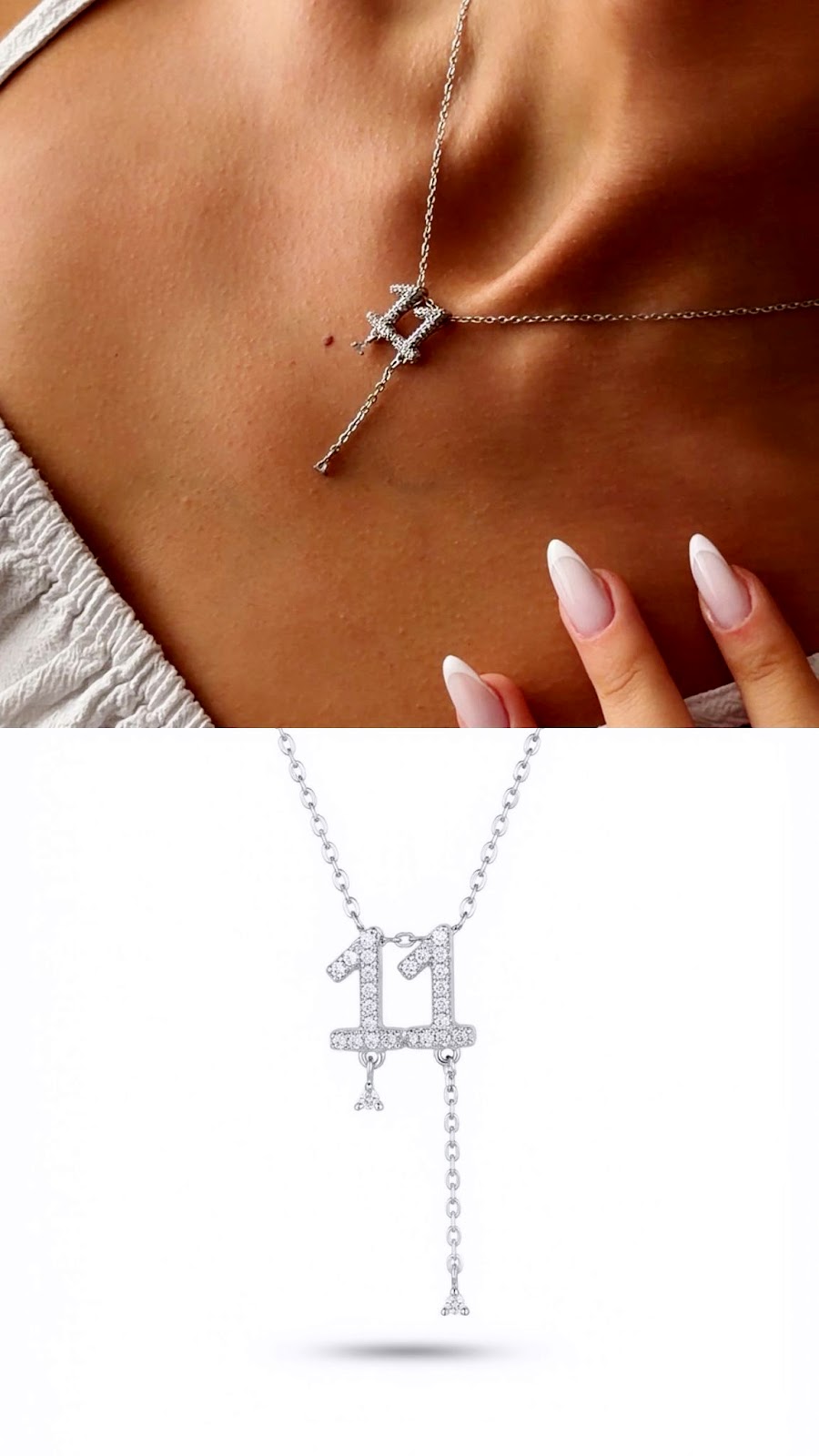 Silver Plated Stainless Steel Pave CZ Angel Number 11 Lariat Necklace Wholesale - CW1NKL00157 | Wholesale Stainless Steel Jewelry Catwalk Jewellery Europe