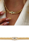 Gold CZ Pave Black Enamel Monaco Clasp Curb Chain Necklace - CW1NKL00133 | Wholesale Stainless Steel Jewelry Catwalk Jewellery Europe