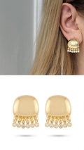 18K Gold Plated Stainless Steel Chunky Smooth Dome Bezel CZ Fringe Stud Earrings Wholesale - CW1VPEARNG00345 | Wholesale Stainless Steel Jewelry Catwalk Jewellery Europe