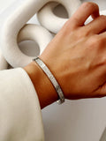 Silver CZ Pave Screw Motif Hinged Cuff Bangle - CW1CUFF0049 | Wholesale Stainless Steel Jewelry Catwalk Jewellery Europe