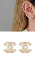 18K Gold Plated Stainless Steel Full Pave CZ Interlocking C Stud Earrings Wholesale - CW1VPEARNG00332 | Wholesale Stainless Steel Jewelry Catwalk Jewellery Europe