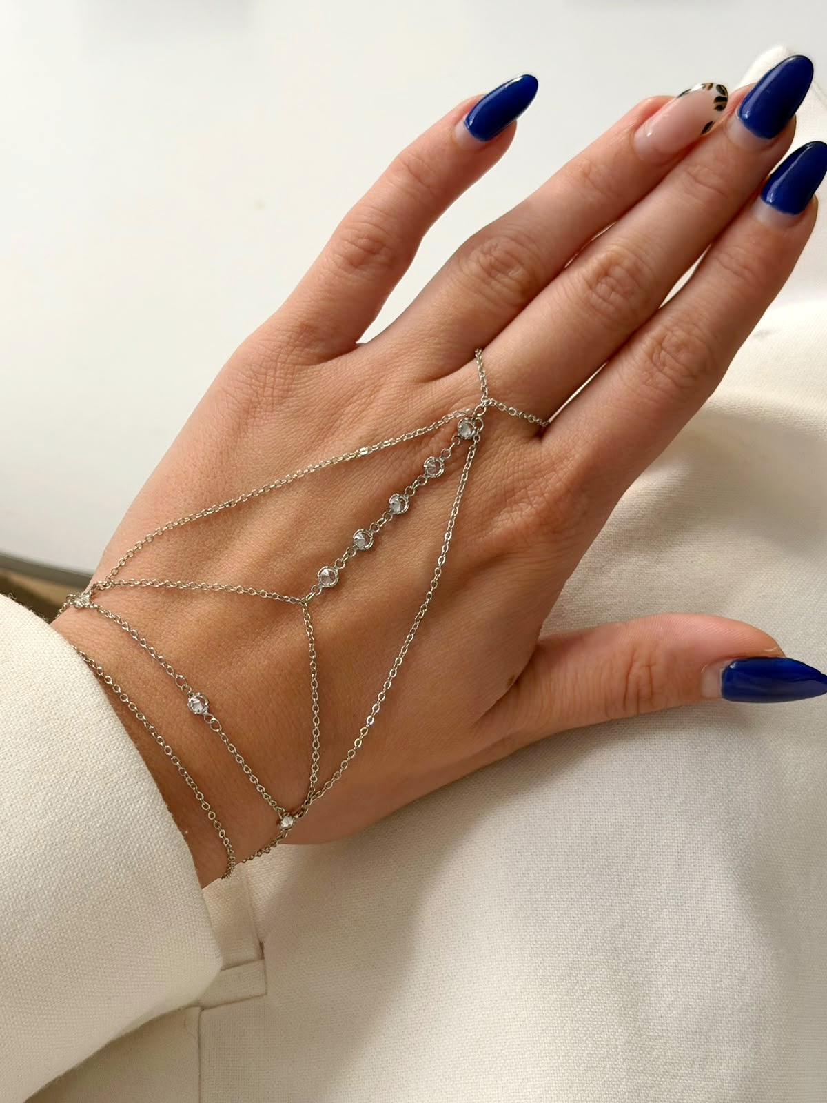 Silver Bezel Solitaire CZ Multi Chain Waterfall Hand Chain - CW1HANDCHAIN0042 | Wholesale Stainless Steel Jewelry Catwalk Jewellery Europe