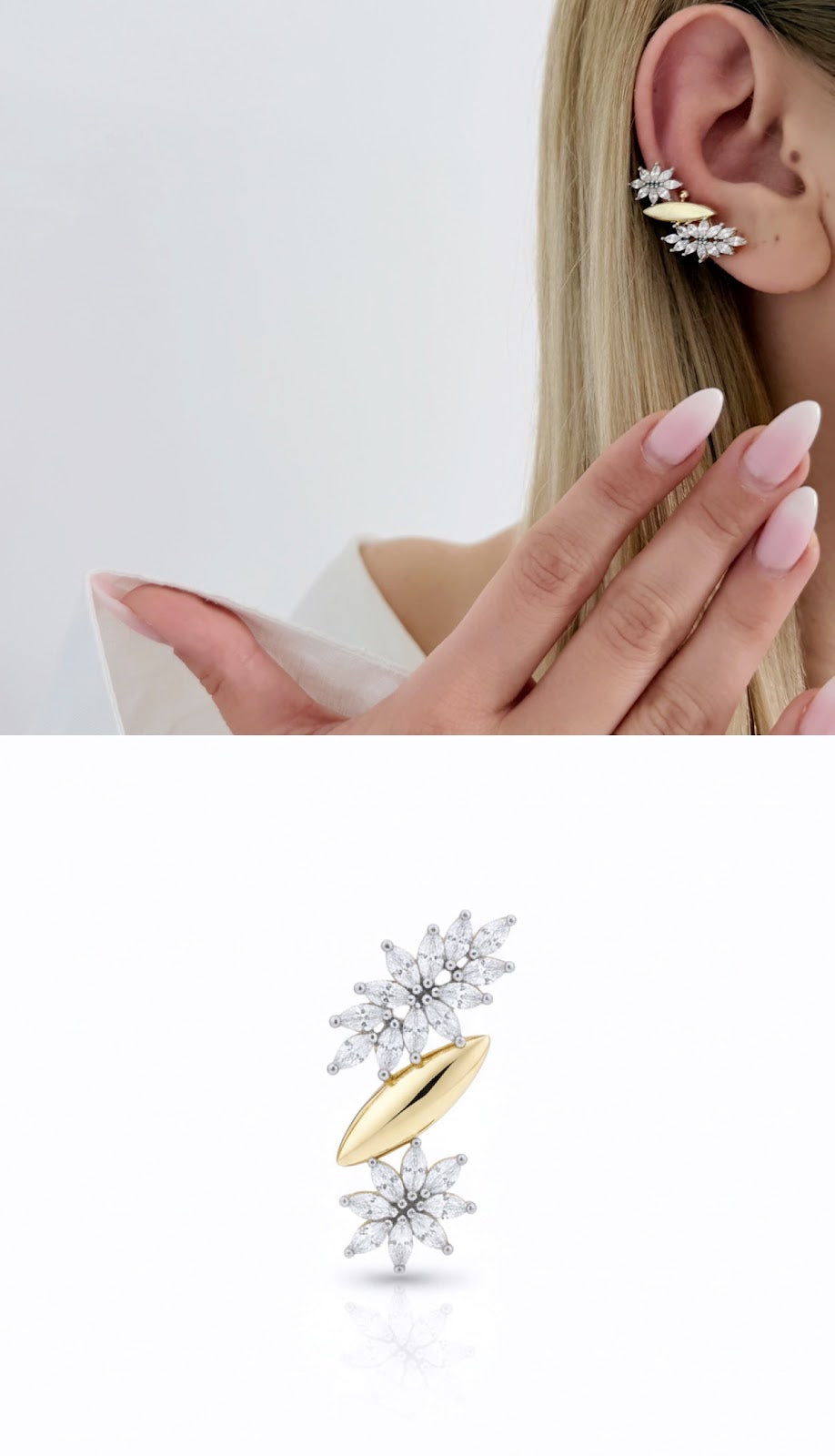 Gold Marquise CZ Flower Cluster Climber Ear Cuff - CW1EARCUFF00147 | Wholesale Stainless Steel Jewelry Catwalk Jewellery Europe