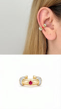 Gold Ruby Red Stone CZ Pave Chunky Ear Cuff - CW1EARCUFF00134 | Wholesale Stainless Steel Jewelry Catwalk Jewellery Europe