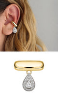Gold Chunky Bland CZ Pave Pear Dangle Ear Cuff - CW1EARCUFF00143 | Wholesale Stainless Steel Jewelry Catwalk Jewellery Europe
