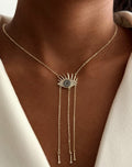 Gold CZ Pave Eyelash Evil Eye Multi Chain Dangle Y Necklace - CW1YNECKLACE007 | Wholesale Stainless Steel Jewelry Catwalk Jewellery Europe