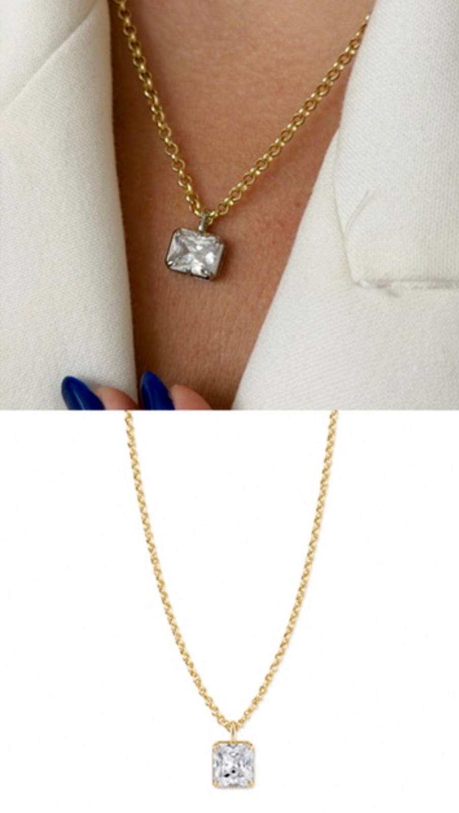 Gold CZ Solitaire Emerald Cut Pendant Necklace - CW1NKL0047 | Wholesale Stainless Steel Jewelry Catwalk Jewellery Europe