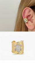 Gold Textured CZ Pave Turtle Wide Ear Cuff - CW1EARCUFF00129 | Wholesale Stainless Steel Jewelry Catwalk Jewellery Europe