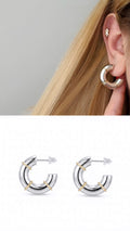 Silver Color 18K Gold Plated Stainless Steel Two Tone Ribbed Chunky C Hoop Earrings Wholesale - CW1VPEARNG00337 | Wholesale Stainless Steel Jewelry Catwalk Jewellery Europe