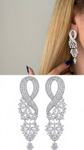 Silver CZ Pave Ribbon Infinity Marquise Cluster Chandelier Statement Earrings - CW1STEAR0032 | Wholesale Stainless Steel Jewelry Catwalk Jewellery Europe